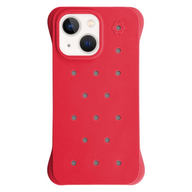 For iPhone 13 Solid Color Holes Heat Dissipation PC Shockproof Phone Case