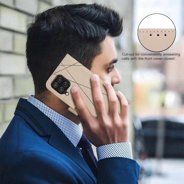 For Samsung Galaxy A22 4G Geometric Pattern RFID Leather Phone Case