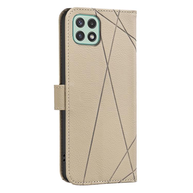 For Samsung Galaxy A22 5G Geometric Pattern RFID Leather Phone Case