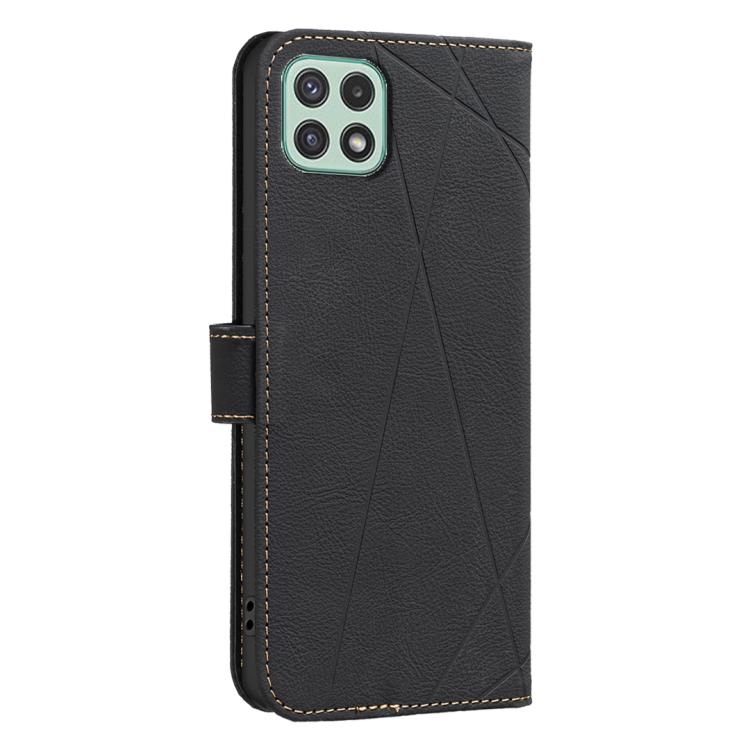 For Samsung Galaxy A22 5G Geometric Pattern RFID Leather Phone Case