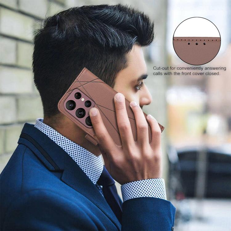 For Samsung Galaxy S22 Ultra 5G Geometric Pattern RFID Leather Phone Case