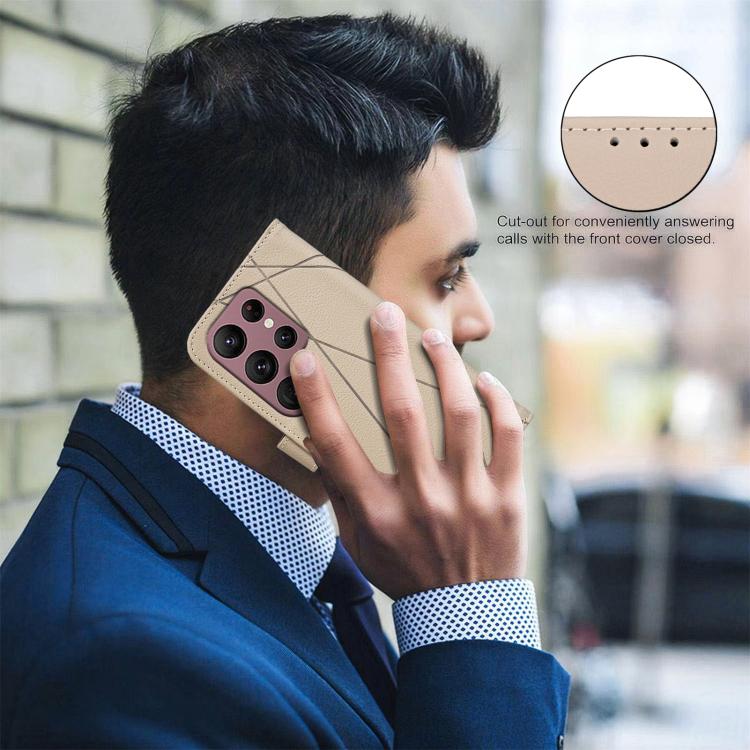For Samsung Galaxy S22 Ultra 5G Geometric Pattern RFID Leather Phone Case