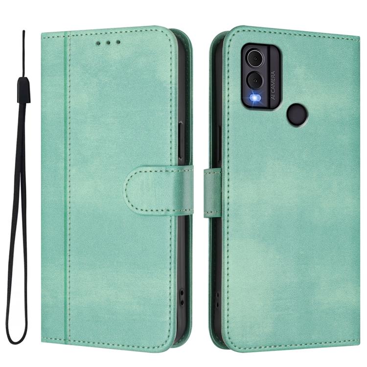 For Nokia C22 Line Splicing Buckle Retro Leather Phone Case