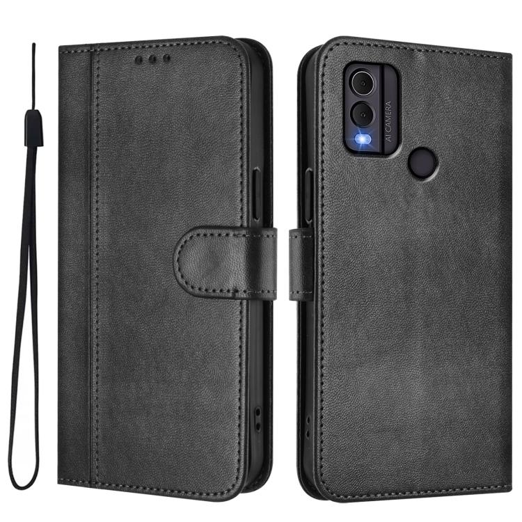 For Nokia C22 Line Splicing Buckle Retro Leather Phone Case