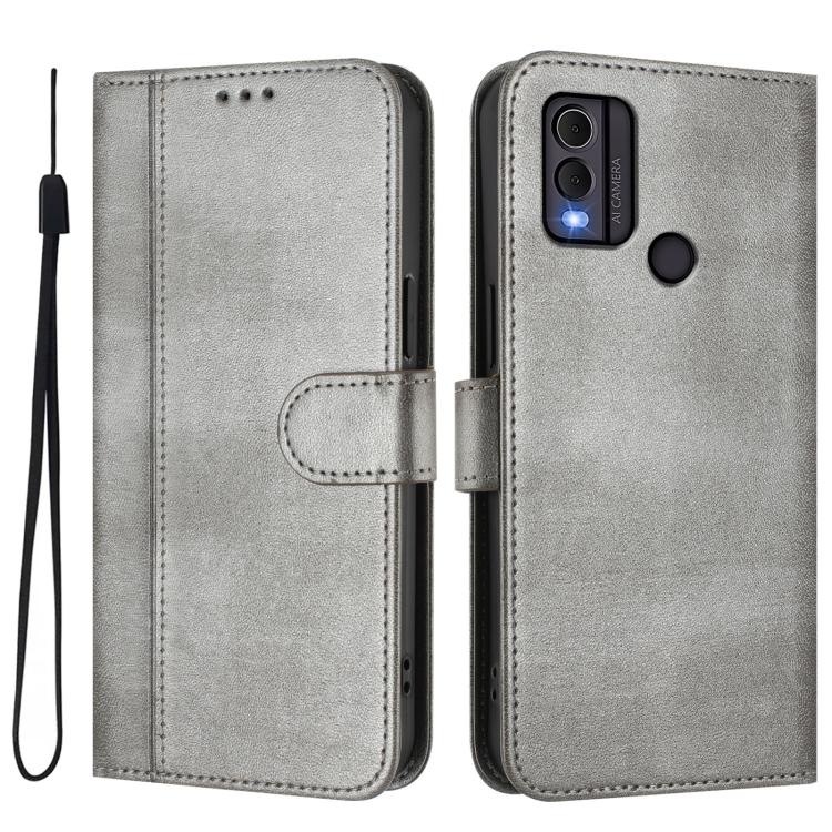 For Nokia C22 Line Splicing Buckle Retro Leather Phone Case