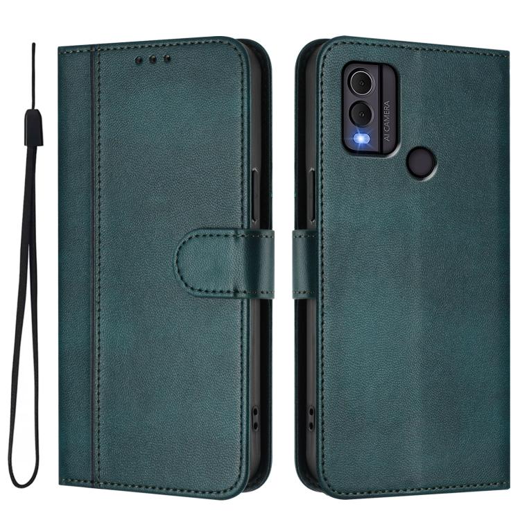 For Nokia C22 Line Splicing Buckle Retro Leather Phone Case