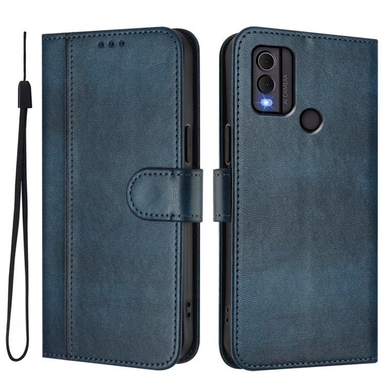 For Nokia C22 Line Splicing Buckle Retro Leather Phone Case