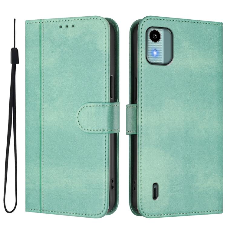 For Nokia C12 Line Splicing Buckle Retro Leather Phone Case