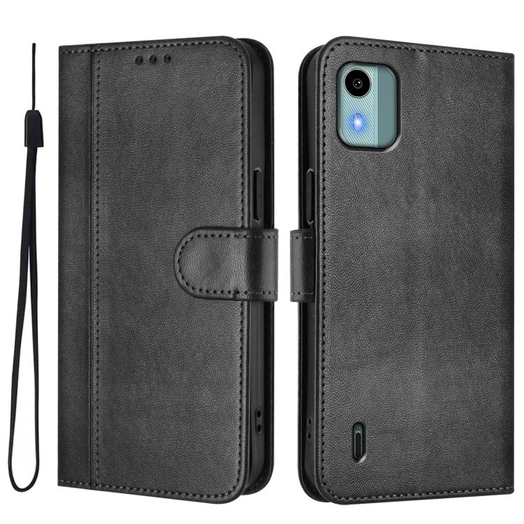 For Nokia C12 Line Splicing Buckle Retro Leather Phone Case