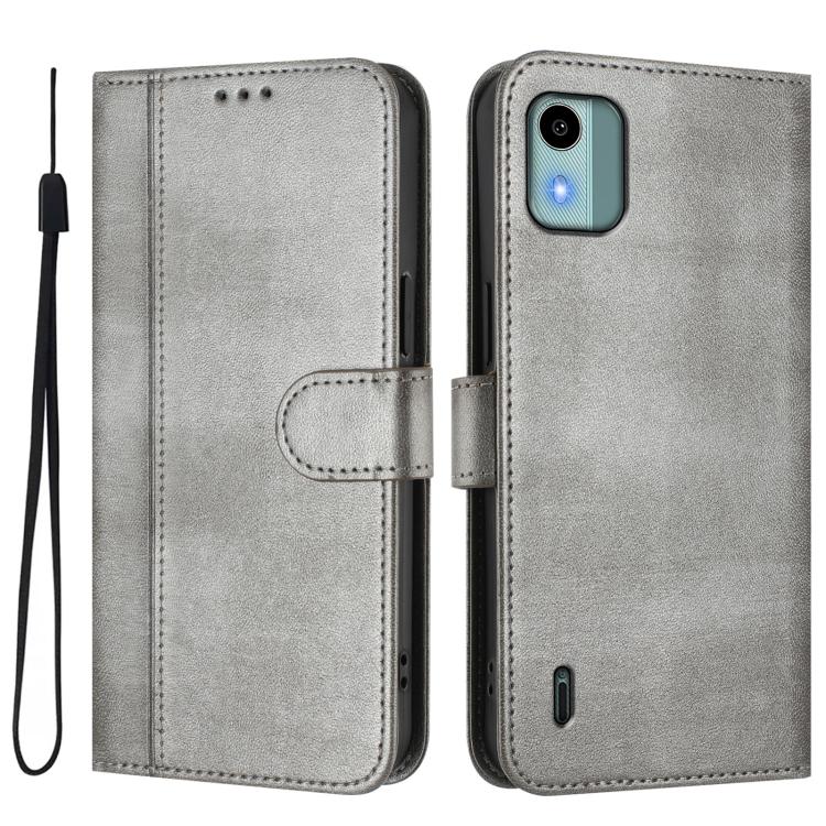 For Nokia C12 Line Splicing Buckle Retro Leather Phone Case