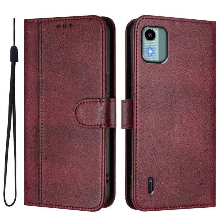 For Nokia C12 Line Splicing Buckle Retro Leather Phone Case