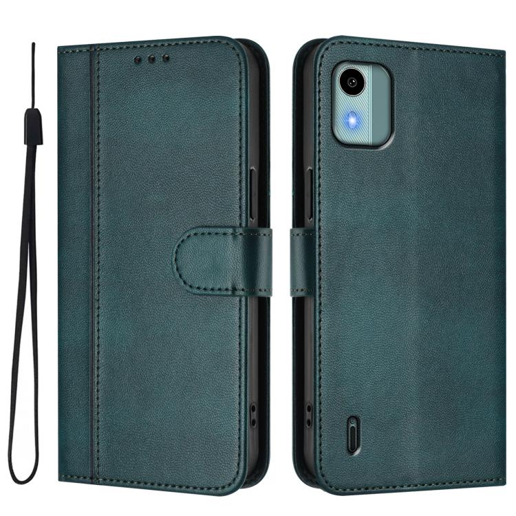 For Nokia C12 Line Splicing Buckle Retro Leather Phone Case