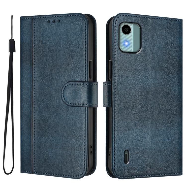 For Nokia C12 Line Splicing Buckle Retro Leather Phone Case