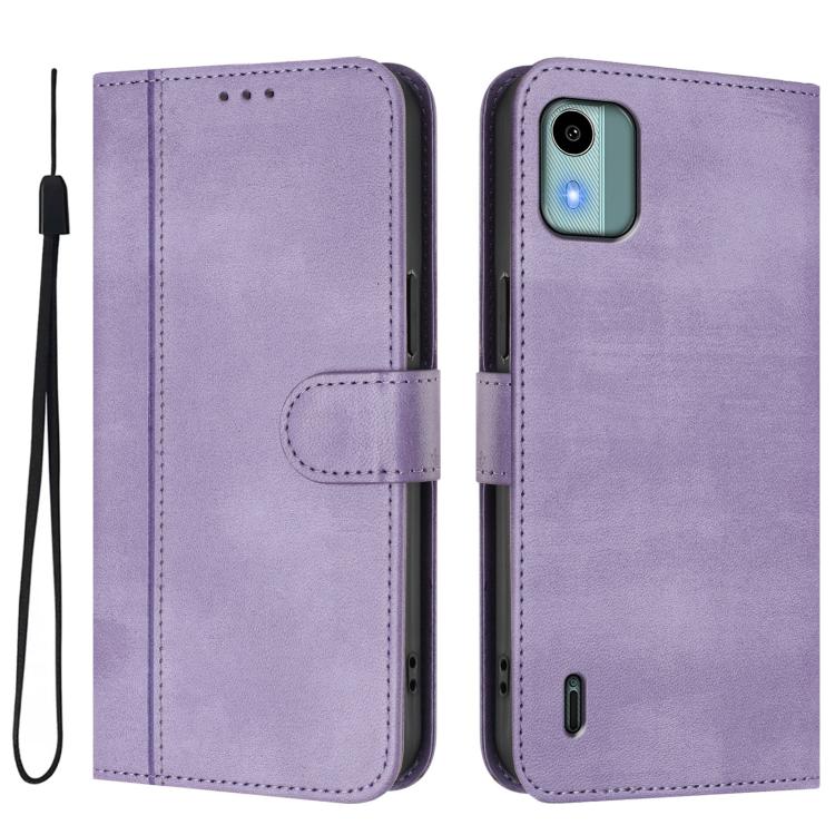For Nokia C12 Line Splicing Buckle Retro Leather Phone Case