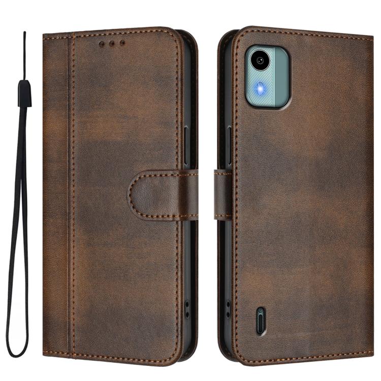 For Nokia C12 Line Splicing Buckle Retro Leather Phone Case