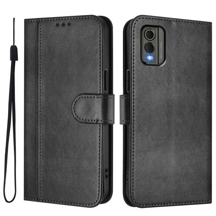 For Nokia C32 Line Splicing Buckle Retro Leather Phone Case