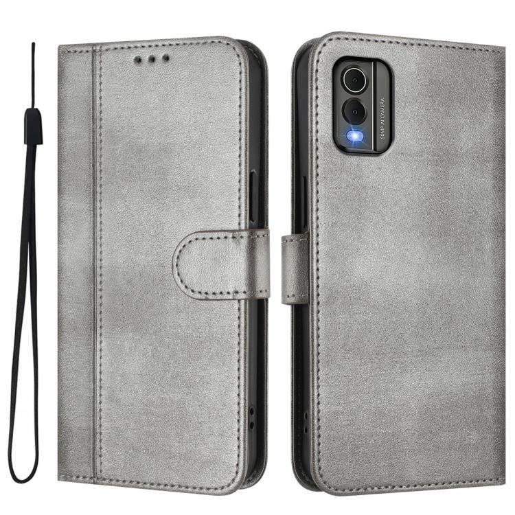 For Nokia C32 Line Splicing Buckle Retro Leather Phone Case