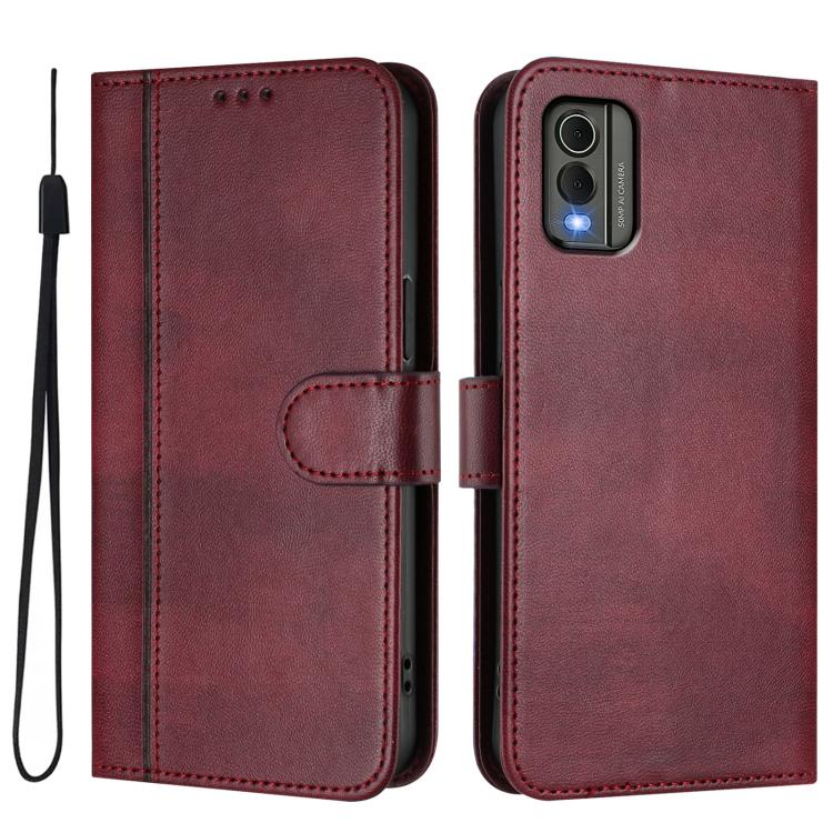 For Nokia C32 Line Splicing Buckle Retro Leather Phone Case