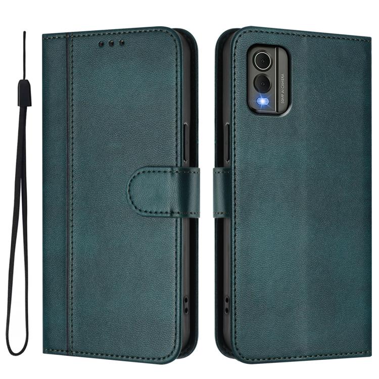 For Nokia C32 Line Splicing Buckle Retro Leather Phone Case