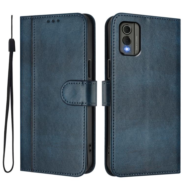 For Nokia C32 Line Splicing Buckle Retro Leather Phone Case