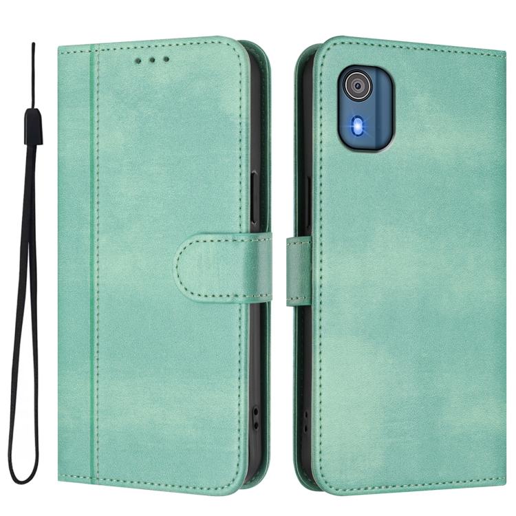 For Nokia C02 Line Splicing Buckle Retro Leather Phone Case