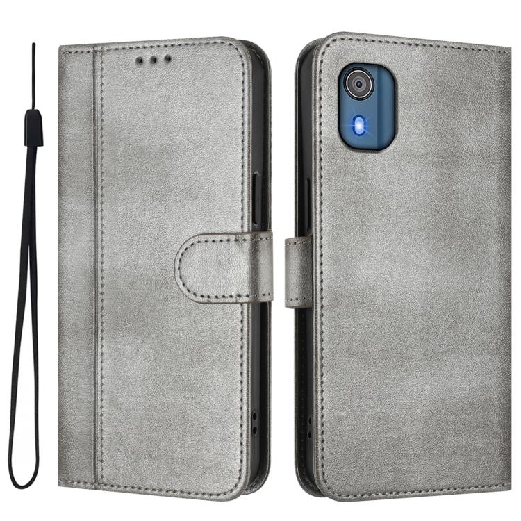 For Nokia C02 Line Splicing Buckle Retro Leather Phone Case
