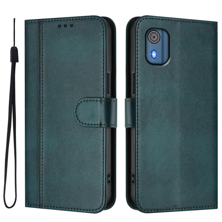 For Nokia C02 Line Splicing Buckle Retro Leather Phone Case