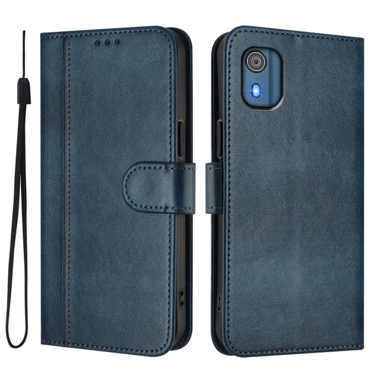For Nokia C02 Line Splicing Buckle Retro Leather Phone Case
