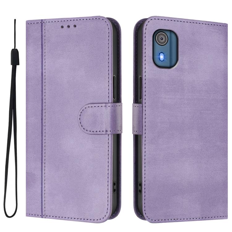 For Nokia C02 Line Splicing Buckle Retro Leather Phone Case