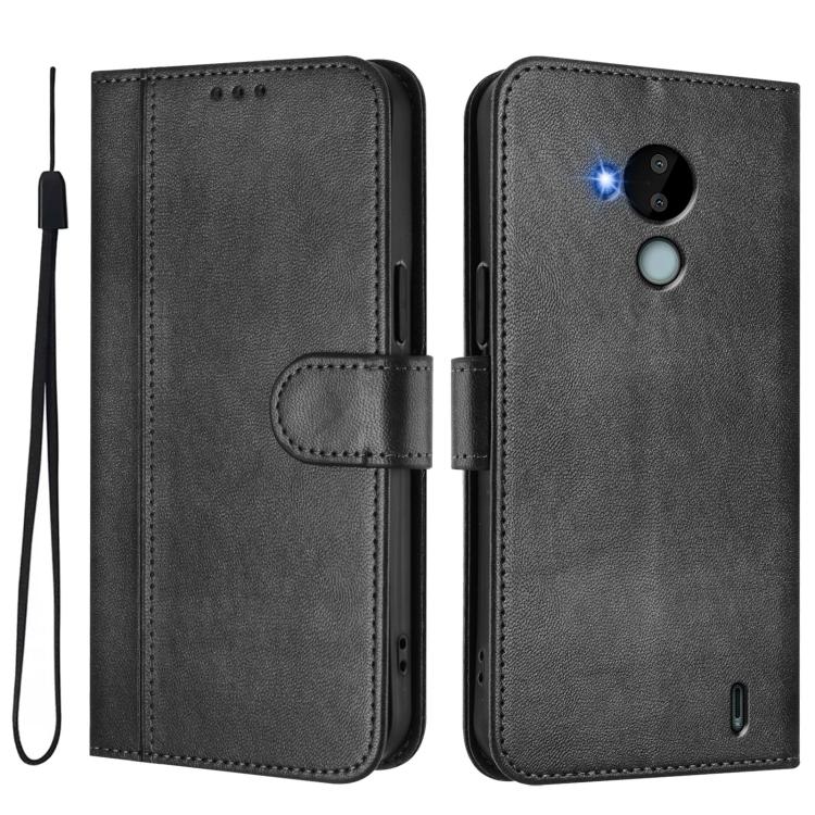 For Nokia C30 Line Splicing Buckle Retro Leather Phone Case