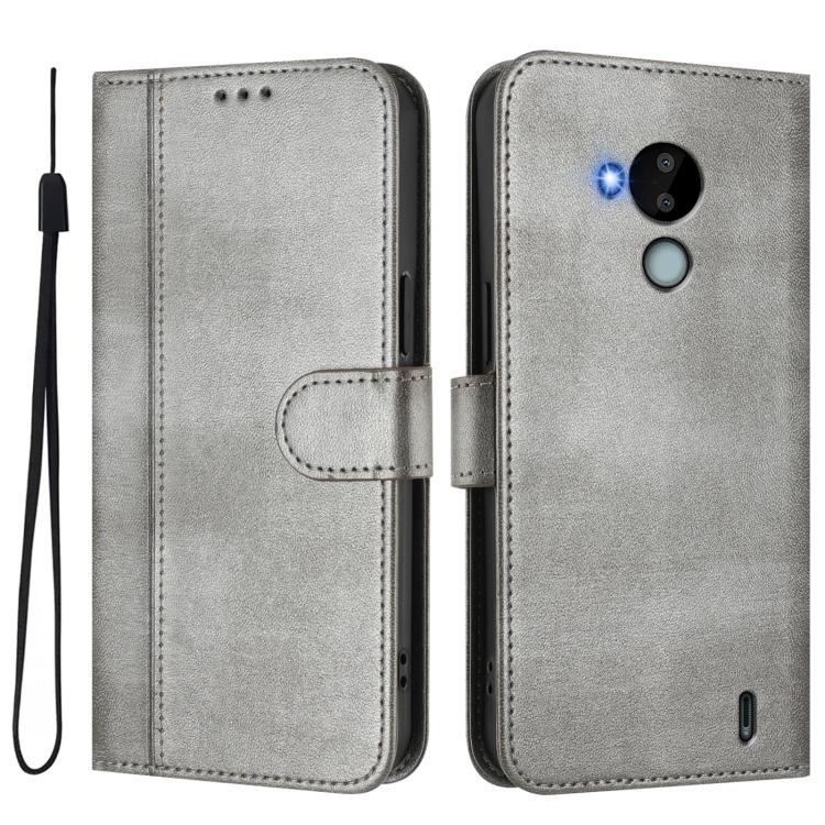 For Nokia C30 Line Splicing Buckle Retro Leather Phone Case