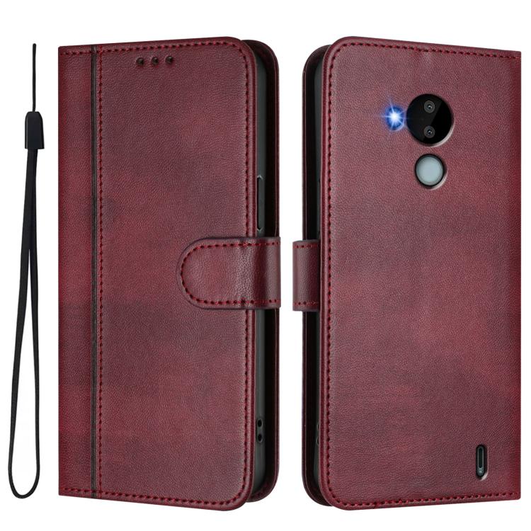 For Nokia C30 Line Splicing Buckle Retro Leather Phone Case