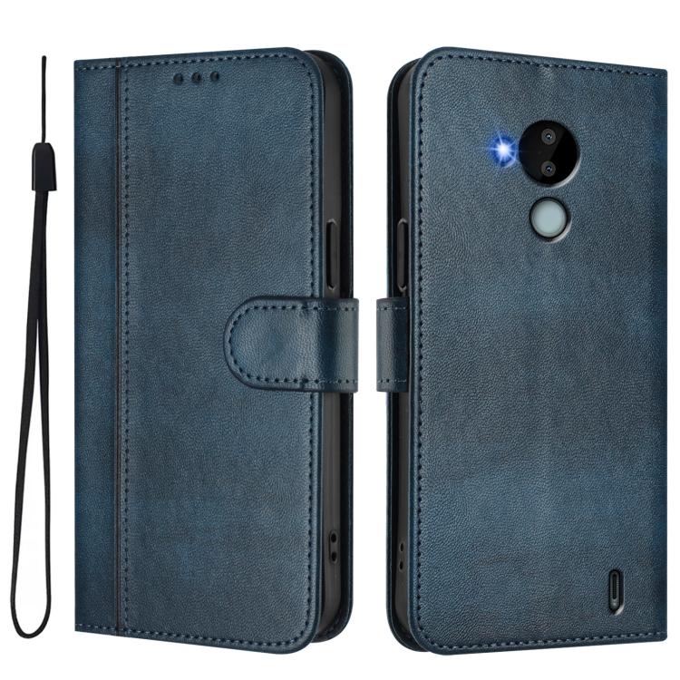 For Nokia C30 Line Splicing Buckle Retro Leather Phone Case