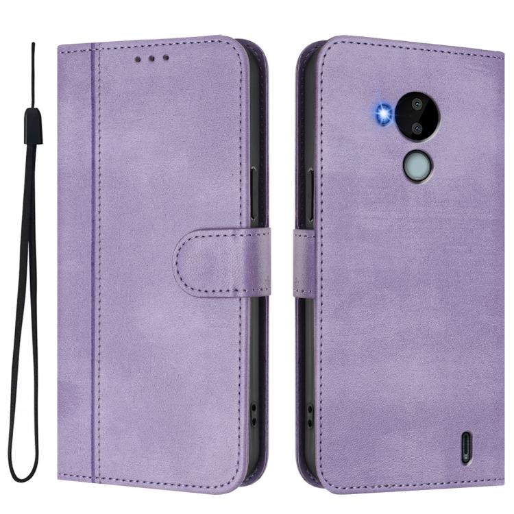 For Nokia C30 Line Splicing Buckle Retro Leather Phone Case