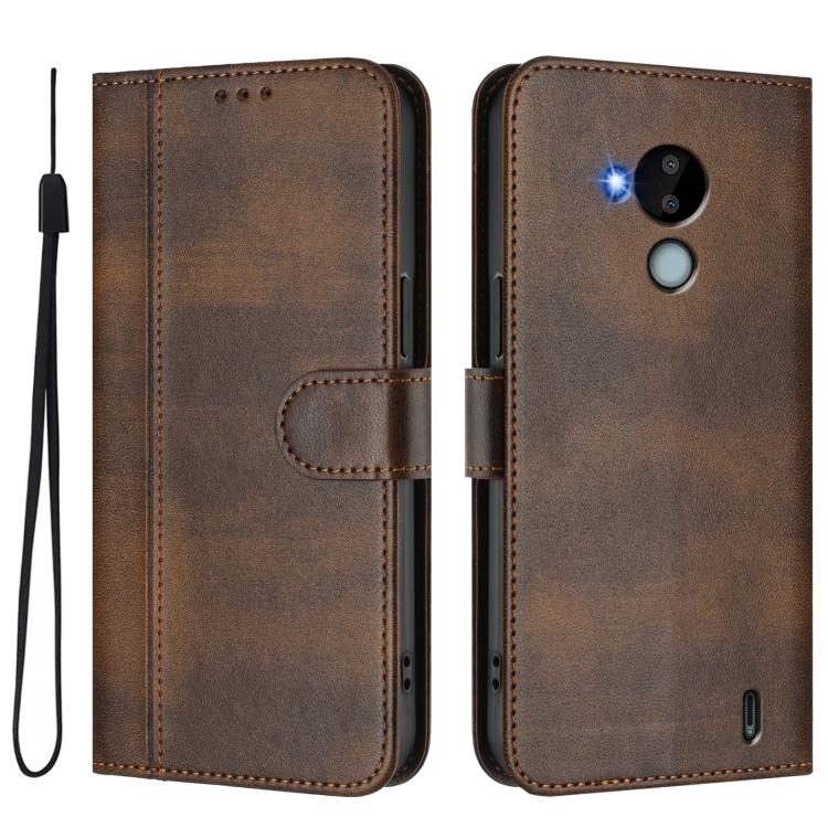For Nokia C30 Line Splicing Buckle Retro Leather Phone Case