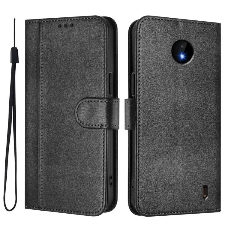 For Nokia C10 / C20 Line Splicing Buckle Retro Leather Phone Case