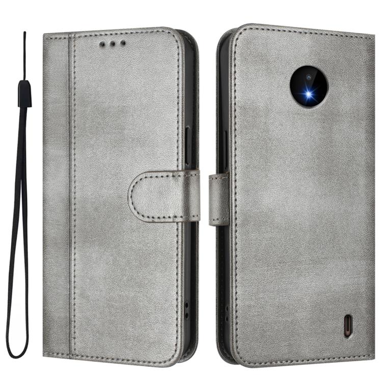 For Nokia C10 / C20 Line Splicing Buckle Retro Leather Phone Case