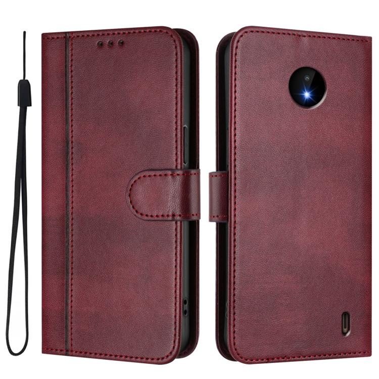 For Nokia C10 / C20 Line Splicing Buckle Retro Leather Phone Case