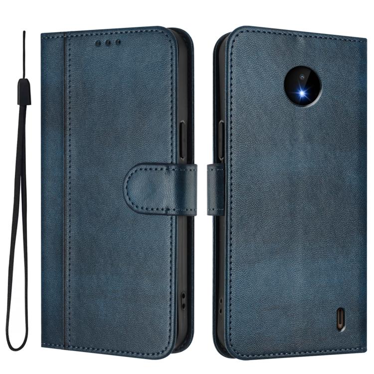 For Nokia C10 / C20 Line Splicing Buckle Retro Leather Phone Case