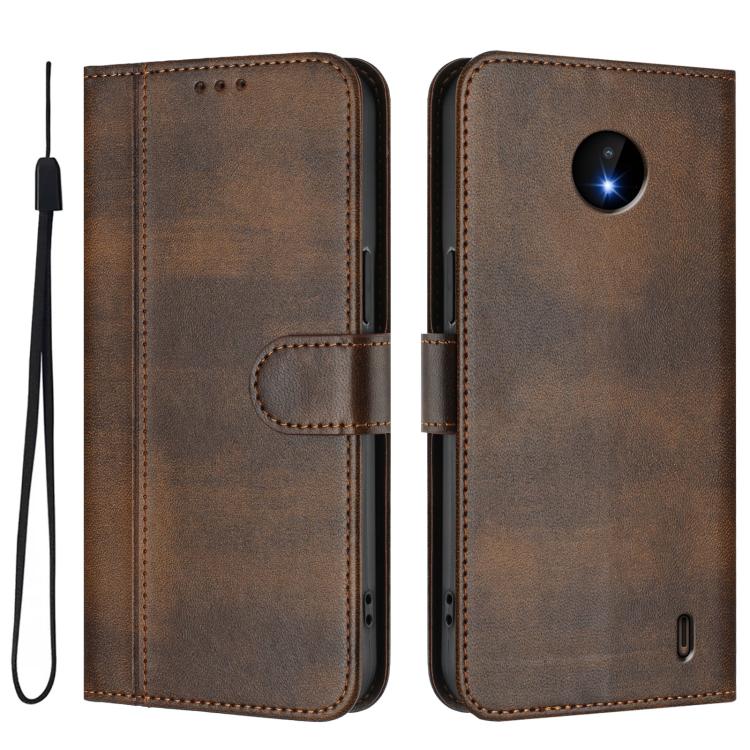 For Nokia C10 / C20 Line Splicing Buckle Retro Leather Phone Case