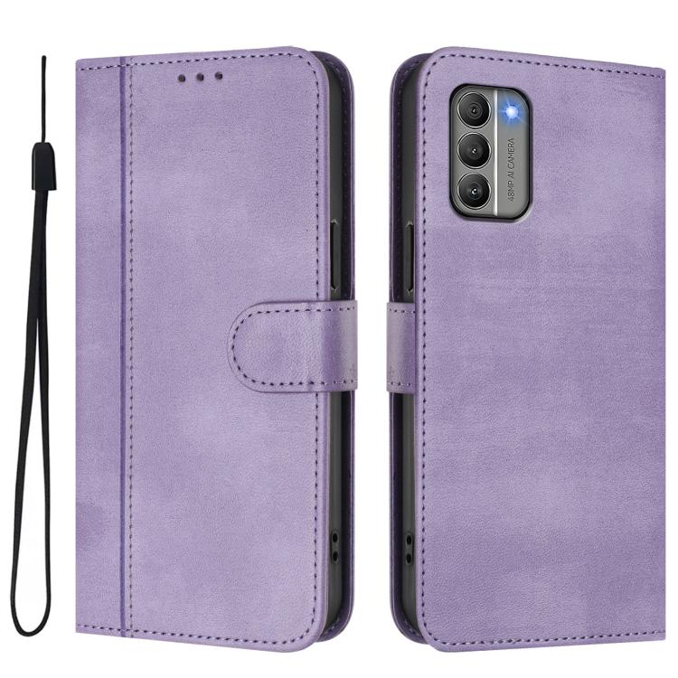For Nokia G400 Line Splicing Buckle Retro Leather Phone Case