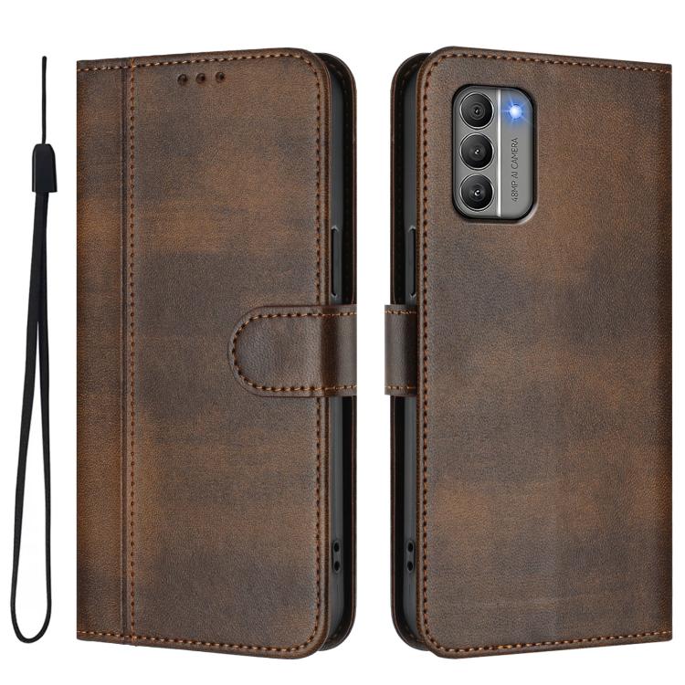 For Nokia G400 Line Splicing Buckle Retro Leather Phone Case