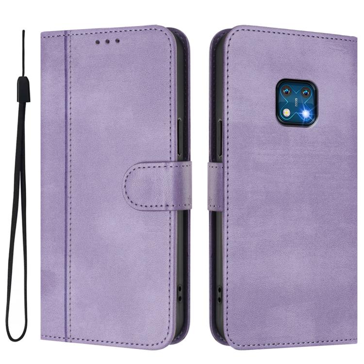 For Nokia XR20 Line Splicing Buckle Retro Leather Phone Case