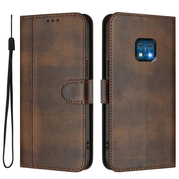 For Nokia XR20 Line Splicing Buckle Retro Leather Phone Case