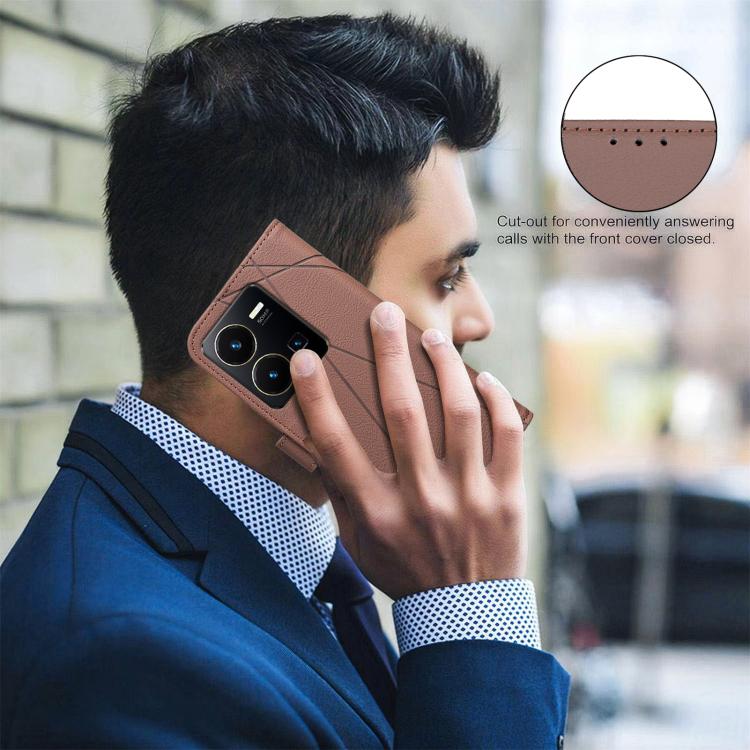 For vivo Y35 4G / Y22S Geometric Pattern RFID Leather Phone Case