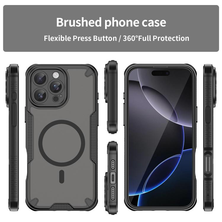 For iPhone 16 Pro Max Armor Glaze MagSafe Magnetic Phone Case - Black