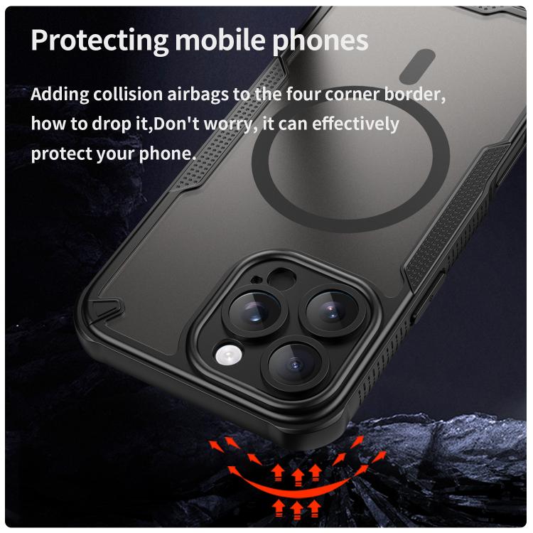 For iPhone 16 Pro Max Armor Glaze MagSafe Magnetic Phone Case - Black