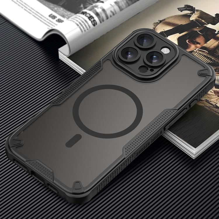 For iPhone 16 Pro Max Armor Glaze MagSafe Magnetic Phone Case - Black