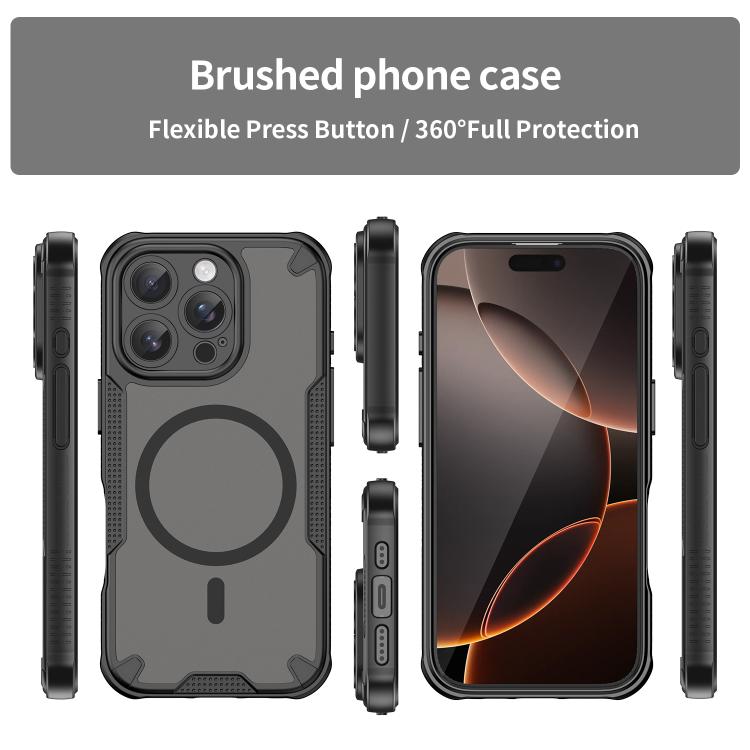 For iPhone 16 Pro Armor Glaze MagSafe Magnetic Phone Case - Black