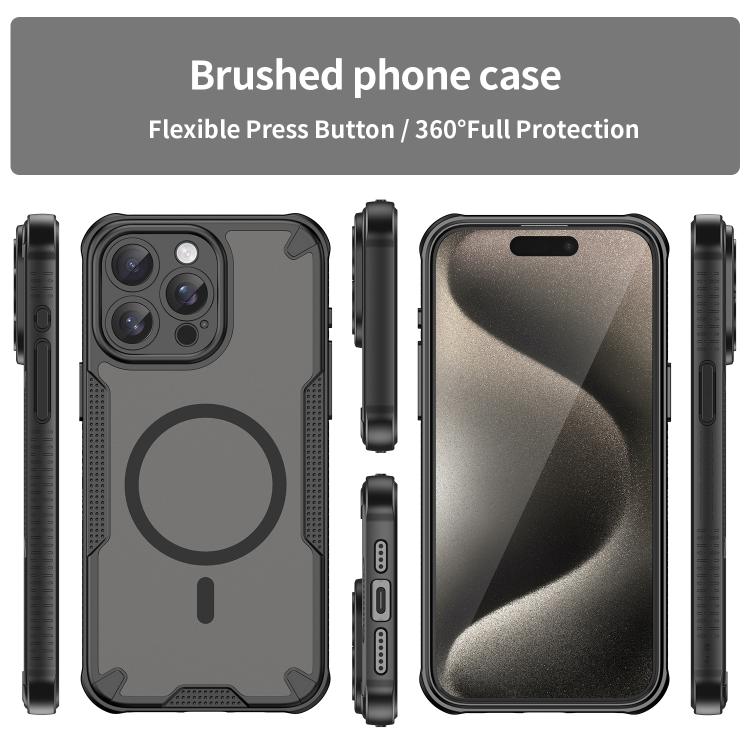 For iPhone 15 Pro Max Armor Glaze MagSafe Magnetic Phone Case - Black